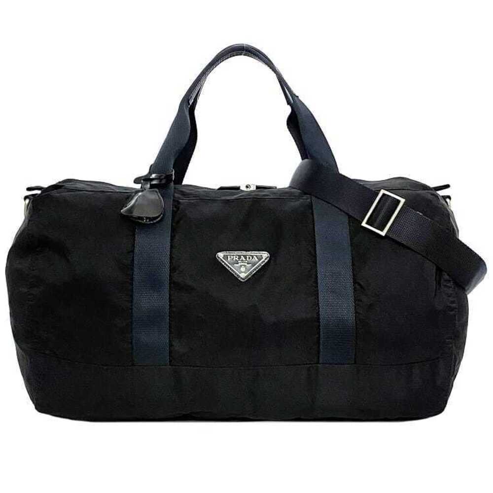 Prada Boston Bag Black Tessuto Travel Lock Zipper Logo